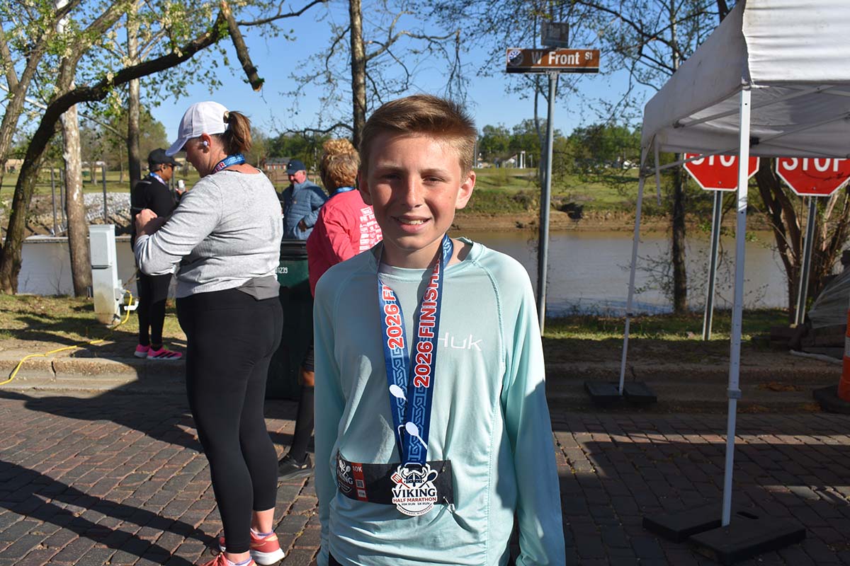 (Photo by Taylor Thompson, © 2026, Emmerich Newspapers, Inc.) Viking 10K winner Rafe Andrews is 12 years old, and was competing in his first ever 10K race.