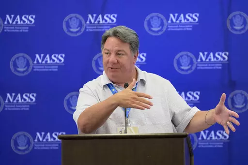 Louisiana Secretary of State Kyle Ardoin hosts the summer conference of the National Association of Secretaries of State in Baton Rouge, La., July 8, 2022. The Republican announced on Tuesday, April 11, 2023, that he will not seek re-election. (AP Photo/Matthew Hinton, File)