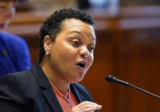 Karen Carter Peterson, D-New Orleans, speaks in the Senate Chambers during a veto session in Baton Rouge, La., on July 20, 2021. The Louisiana Supreme Court announced Tuesday, Oct. 18, 2022, the disbarment of former state Sen. Karen Carter Peterson, less than two months before a federal judge will announce whether she will go to prison for defrauding campaign contributors and the Louisiana Democratic Party. (AP Photo/Gerald Herbert, File)