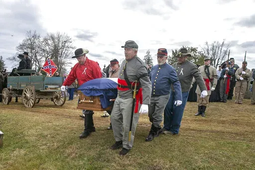 The remains of Civil War Gen. A.P. Hill are interred at Fairview Cemetery in Culpeper, Va., Saturday, Jan. 21, 2023. (Peter Cihelka/The Free Lance-Star via AP)