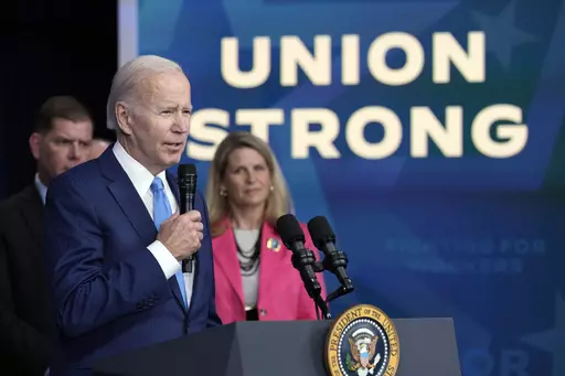 President Joe Biden speaks in the South Court Auditorium on the White House complex in Washington, Dec. 8, 2022, about the infusion of nearly $36 billion to shore up a financially troubled union pension plan. (AP Photo/Susan Walsh, File)