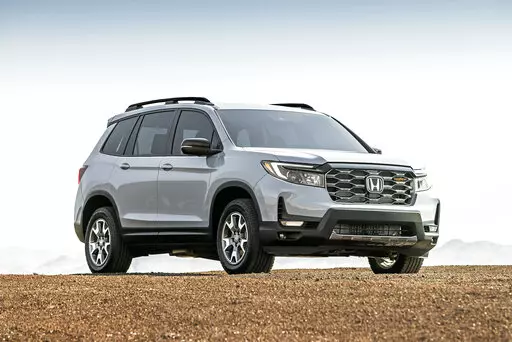 This photo provided by Honda shows the 2022 Honda Passport, a midsize two-row SUV that received bolder styling for the 2022 model year. (Courtesy of American Honda Motor Co. via AP)