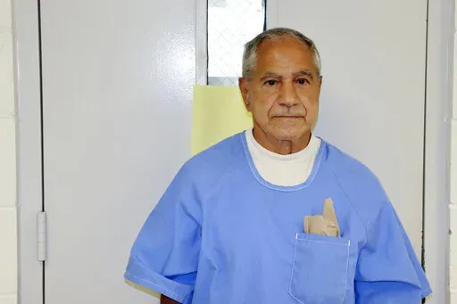 FILE - In this image provided by the California Department of Corrections and Rehabilitation, Sirhan Sirhan arrives for a parole hearing on Aug. 27, 2021, in San Diego, Calif. Gov. Gavin Newsom has until sometime in January 2022 to allow or block the parole recommendation for Sirhan, who killed Robert F. Kennedy assassin. (California Department of Corrections and Rehabilitation via AP, File)
