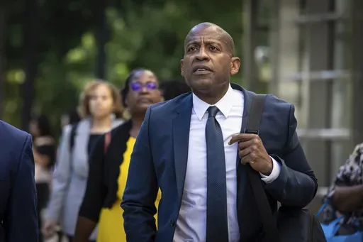 Carlos Watson leaves Brooklyn federal court after testifying in his own defense in New York, Monday, July 1, 2024. (AP Photo/Stefan Jeremiah, File)