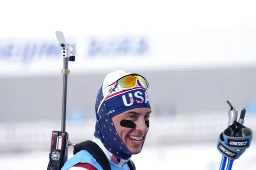 Paul Schommer practices at the 2022 Winter Olympics, Friday, Feb. 4, 2022, in Zhangjiakou, China. (AP Photo/Kirsty Wigglesworth)