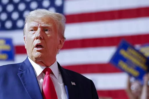 Former President Donald Trump speaks in Clinton Township, Mich., Wednesday, Sept. 27, 2023. (AP Photo/Mike Mulholland)