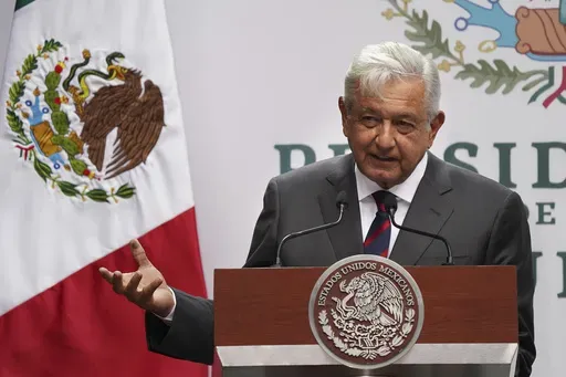 Mexican President Andres Manuel Obrador delivers a speech on economic figures, in Mexico City, April 12, 2022. (AP Photo/Marco Ugarte, File)