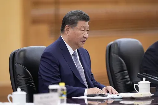 Chinese President Xi jinping speaks during a meeting with Finnish President Alexander Stubb at the Great Hall of the People on Tuesday, Oct. 29, 2024 in Beijing, China. (Kazuki Kozaki, Pool Photo via AP)