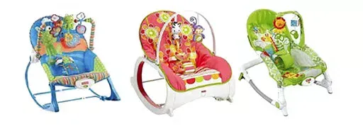This photo provided. by Consumer Product Safety Commission shows Fisher-Price Infant-to-Toddler Rocker, left and center, and Fisher-Price Newborn-to-Toddler Rocker, right. The U.S. Consumer Product Safety Commission (CPSC) and Fisher-Price are alerting consumers to at least 13 reported deaths between 2009 and 2021 of infants in Fisher-Price Infant-to-Toddler Rockers and Newborn-to-Toddler Rockers. Rockers should never be used for sleep and infants should never be unsupervised or unrestrained in 