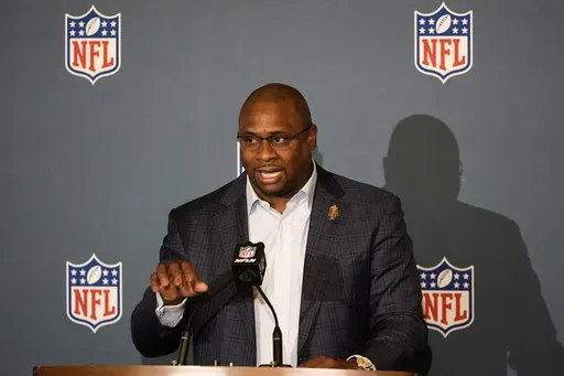 Troy Vincent Sr., NFL executive vice president of football operations, speaks to the media at the NFL football owners meeting Wednesday, Dec. 11, 2024, in Irving, Texas. (AP Photo/LM Otero, File)