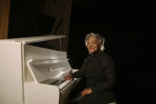 In this photo provided by Jazz Foundation of America, jazz pianist Bertha Hope, who is a member of The Mellon Foundation and Jazz Foundation of America's inaugural class of Jazz Legacies Fellows, poses for a photo in January 2025, in New York. (Steven Baboun/NativRoots courtesy of Jazz Foundation of America via AP)
