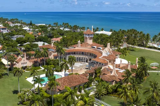 An aerial view of former President Donald Trump's Mar-a-Lago club in Palm Beach, Fla., on Aug. 31, 2022. The Justice Department asked a federal appeals court on Friday, Oct. 14, to overturn a judge's appointment of an independent arbiter to review documents seized during an FBI search of former President Donald Trump's Florida estate. (AP Photo/Steve Helber, File)