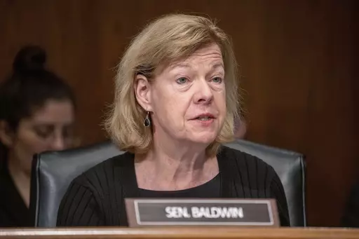 Sen. Tammy Baldwin, D-Wis., speaks during a Senate Health, Education, Labor and Pensions confirmation hearing for Julie Su to be the Labor Secretary, on Capitol Hill, Thursday, April 20, 2023, in Washington. (AP Photo/Alex Brandon, File)