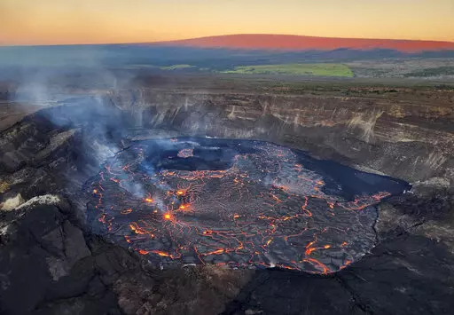This photo provided by the U.S. Geological Survey shows the inside of the summit crater of the Kilauea Volcano on Friday, Jan. 6, 2023. Hawaii's Kilauea volcano has begun erupting less than one month after Kilauea and its larger neighbor Mauna Loa stopped releasing lava. (U.S. Geological Survey via AP)