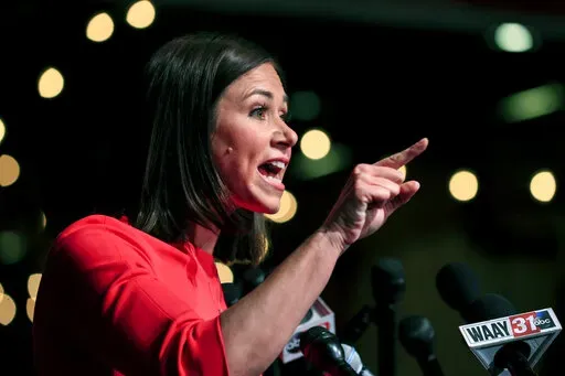 Republican U.S. Senate candidate Katie Britt talks to supporters during her watch party on May 24, 2022, in Montgomery, Ala. Former President Donald Trump on Friday, June 10, endorsed Britt in an Alabama U.S. Senate race, doubling down on his decision to spurn his previous choice in the Republican primary. (AP Photo/Butch Dill, File)