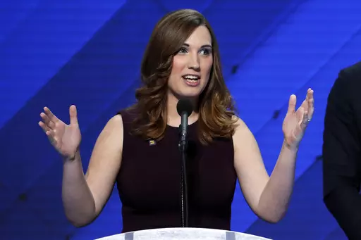 FILE 0 LGBT rights activist Sarah McBride speaks during the final day of the Democratic National Convention in Philadelphia , Thursday, July 28, 2016. McBride, now a Delaware state Senator, announced Monday, June 26, 2023, she's running for the U.S. House of Representatives. Already the first openly transgender state senator elected in the country, she'd be the first transgender member of Congress if she wins in November. (AP Photo/J. Scott Applewhite, File)
