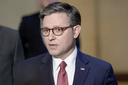 Speaker of the House Mike Johnson, R-La., speaks with reporters on Capitol Hill, Thursday, Feb. 15, 2024, in Washington. Federal and state authorities are investigating suspicious mail containing a white powder that was received, Monday, Feb. 19, 2024, by a north Louisiana church attended by Johnson. (AP Photo/Mariam Zuhaib, File)