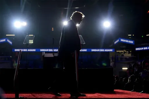 Republican presidential nominee former President Donald Trump walks from the podium after speaking at a campaign rally at Lee's Family Forum, Thursday, Oct. 31, 2024, in Henderson, Nev. (AP Photo/Julia Demaree Nikhinson)