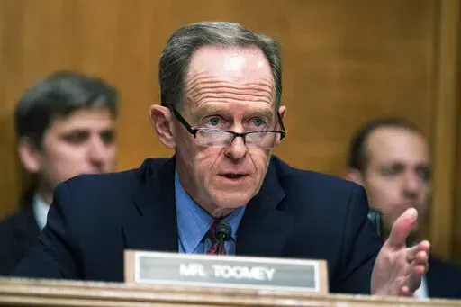 Ranking member Sen. Pat Toomey, R-Pa., speaks during a Senate Banking, Housing, and Urban Affairs Committee hearing, Tuesday, May 10, 2022, on Capitol Hill in Washington. After the latest cryptocurrency implosion, Washington appears ready to take its first steps to regulate the industry. Toomey is circulating a bill focused on regulating stablecoins, which would require stablecoin providers to have a license to operate, restrict the types of assets they carry to back those stablecoins, as well a