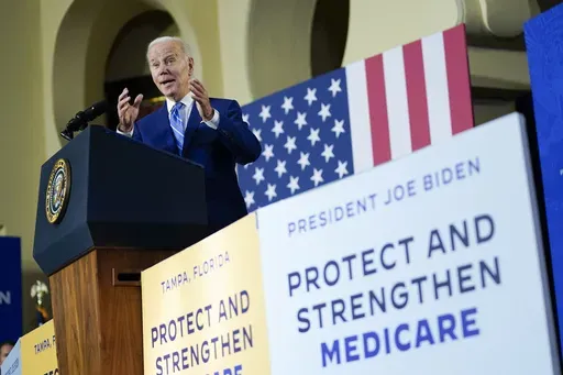 President Joe Biden speaks about his administration's plans to protect Social Security and Medicare and lower healthcare costs, Feb. 9, 2023, at the University of Tampa in Tampa, Fla. (AP Photo/Patrick Semansky, File)