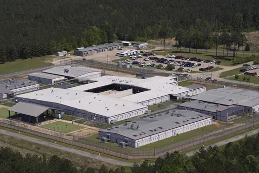 An aerial view of the Central Louisiana ICE Processing Facility in Jena, La., Tuesday, April 8, 2025. (AP Photo/Gerald Herbert)