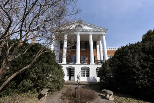 The portico of the main house at Oak Hill is seen from the garden in Aldie, Va., on Wednesday, March 12, 2025. (AP Photo/Stephanie Scarbrough)