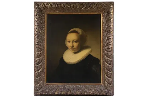 This undated photo provided by Thomaston Place Auction Galleries shows a 17th century painting, "Portrait of a Girl," by the Dutch artist Rembrandt, which was sold at auction for $1.4 million on Aug. 24 by Thomaston Place Auction Galleries in Thomaston, Maine. (Thomaston Place Auction Galleries via AP)