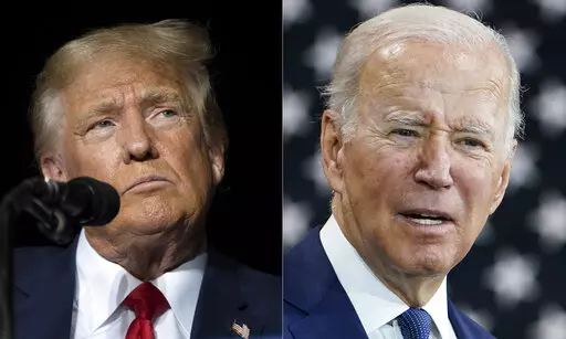 This combination of photos shows former President Donald Trump, left, and President Joe Biden, right. Biden and Trump are preparing for a possible rematch in 2024. But a new poll finds a notable lack of enthusiasm within the parties for either man as his party's leader, and a clear opening for new leadership. The poll from The Associated Press-NORC Center for Public Affairs Research finds a third of both Democrats and Republicans are unsure of who they want leading their party. (AP Photo/File)