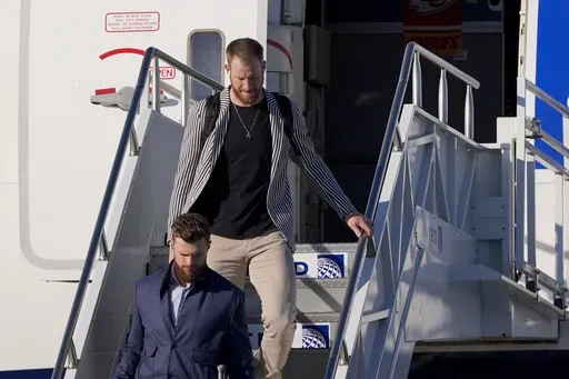 Kansas City Chiefs quarterback Carson Wentz arrives at New Orleans international airport, Sunday, Feb. 2, 2025, in Kenner, La. ahead of the NFL Super Bowl 59 football game between the Philadelphia Eagles and the Kansas City Chiefs. (AP Photo/Gerald Herbert)