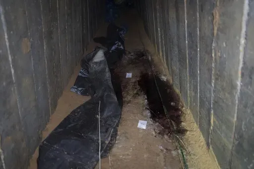 This undated photo released by the Israel Defense Forces shows the Gaza tunnel where it says six Israeli hostages were recently killed by Hamas militants. (Israeli Army via AP)