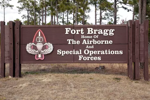 Fort Bragg shown, Feb. 3, 2022, in Fort Bragg, N.C. An independent commission is recommending new names for nine Army posts that were commemorated Confederate officers. Among their recommendations: Fort Bragg would become Fort Liberty and Fort Gordon would become Fort Eisenhower. The recommendations are the latest step in a broader effort by the military to confront racial injustice.  (AP Photo/Chris Seward, File)
