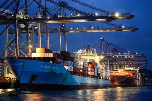 Cranes load a cargo ship at the Panama Canal's Balboa Port in Panama City, Sept. 9, 2024. (AP Photo/Matias Delacroix, File)