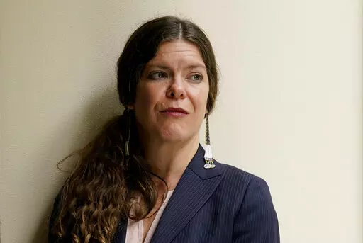 Attorney Mary Katherine Nagle, a citizen of the Cherokee Nation of Oklahoma, is seen during an interview with The Associated Press at the National Congress of American Indians' 79th Annual Convention and Market Place in Sacramento Calif., Nov. 2, 2022. The U.S. Supreme Court will hear arguments, Wednesday, Nov. 9 on the most significant challenge to the Indian Child Welfare Act since it passed in in 1978. (AP Photo/Rich Pedroncelli)