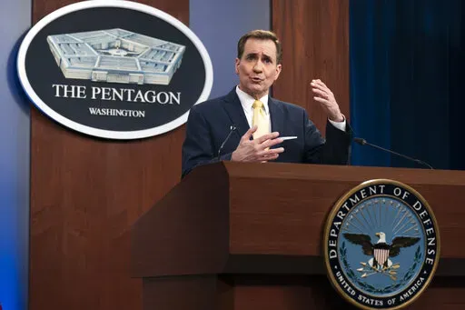 Pentagon spokesman John Kirby speaks during a briefing at the Pentagon in Washington, Thursday, March 31, 2022. (AP Photo/Manuel Balce Ceneta)