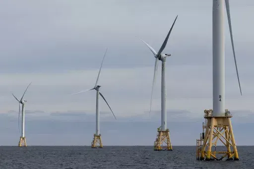 Turbines operate at the Block Island Wind Farm, Dec. 7, 2023, off the coast of Block Island, R.I. The Biden administration is preparing to announce plans for a new five-year schedule to lease federal offshore tracts for wind energy production, with up to a dozen lease sales anticipated beginning this year and continuing through 2028. The plan was to be announced Wednesday, April 24, 2024, in New Orleans by Interior Secretary Deb Haaland. (AP Photo/Julia Nikhinson, File)