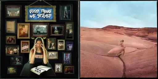 This combination of images shows “Good Thing We Stayed” by Julia Wolf, left, and Margo Price’s fourth studio full-length album, “Strays." (BMG/Loma Vista Recordings via AP)