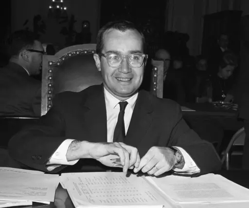 Newton Minow, Chairman of the Federal Communications Commission, appears before the House Antitrust Subcommittee which is probing newspaper competition, March 13, 1963, Washington. Minow, who as Federal Communications Commission chief in the early 1960s famously proclaimed that network television was a "vast wasteland," died Saturday, May 6, 2023. He was 97(AP Photo, File)