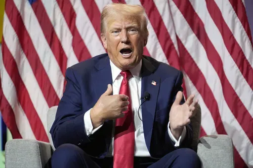 Republican presidential candidate former President Donald Trump speaks at the National Association of Black Journalists, NABJ, convention, Wednesday, July 31, 2024, in Chicago. (AP Photo/Charles Rex Arbogast)