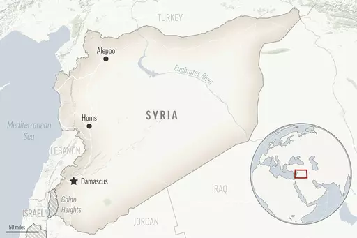 This is a locator map for Syria with its capital, Damascus. (AP Photo)