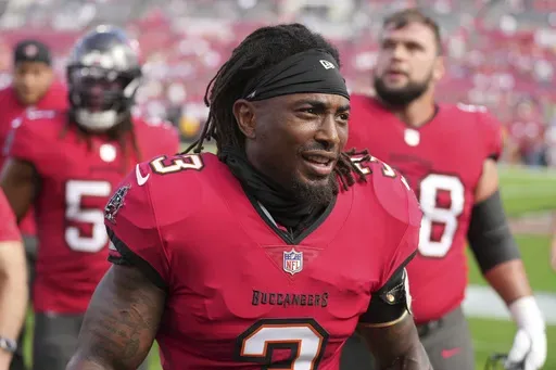 Tampa Bay Buccaneers safety Jordan Whitehead (3) leaves the field following pregame warmups before an NFL football game against the Carolina Panthers, Sunday, Dec 29, 2024, in Tampa, Fla. (AP Photo/Peter Joneleit, File)