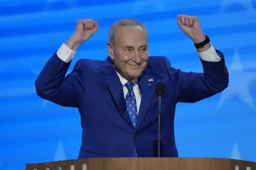 Sen. Chuck Schumer, D-NY., speaking during the Democratic National Convention Tuesday, Aug. 20, 2024, in Chicago. (AP Photo/J. Scott Applewhite)
