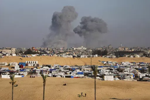 Smoke rises following an Israeli airstrike east of Rafah, Gaza Strip, Monday, May 6, 2024. (AP Photo/Ismael Abu Dayyah)