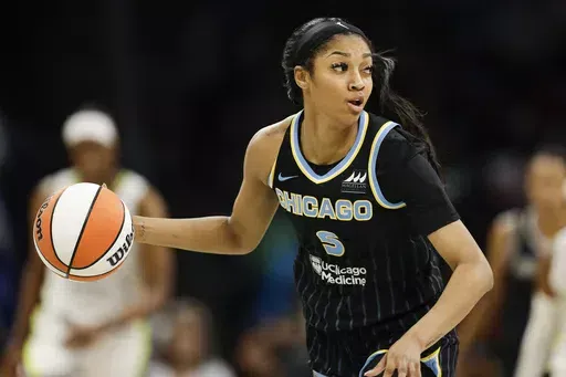 Chicago Sky forward Angel Reese (5) is seen during a WNBA basketball game against the Dallas Wings, Wednesday, May 15, 2024, in Arlington, Texas. Dallas won 87-79. (AP Photo/Brandon Wade)