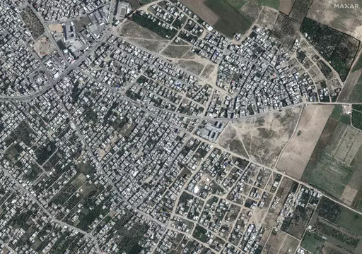 This image provided by Maxar Technologies shows before bombing at the Beit Hanoun neighborhood, northern Gaza, May 1, 2023. (Satellite image ©2023 Maxar Technologies via AP)