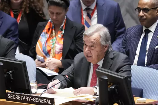 United Nations Secretary-General Antonio Guterres speaks during a Security Council meeting at United Nations headquarters, Tuesday, Oct. 24, 2023. Israeli officials were outraged Wednesday over U.N. Secretary-General Antonio Guterres' comment that the deadly Hamas attack on southern Israel “did not happen in a vacuum,” calling it justification for terrorism. (AP Photo/Seth Wenig)
