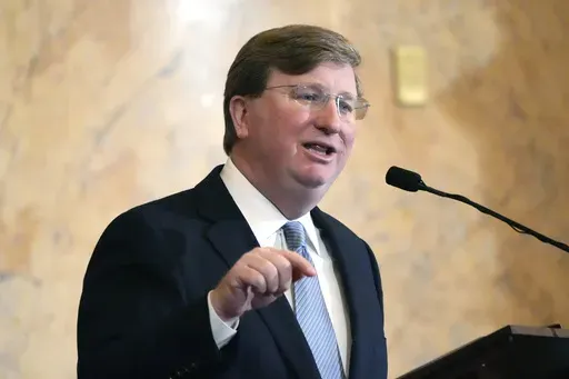 Mississippi Republican Gov. Tate Reeves delivers his State of the State address to the state Legislature, Feb. 26, 2024, at the state Capitol in Jackson, Miss. (AP Photo/Rogelio V. Solis, File)
