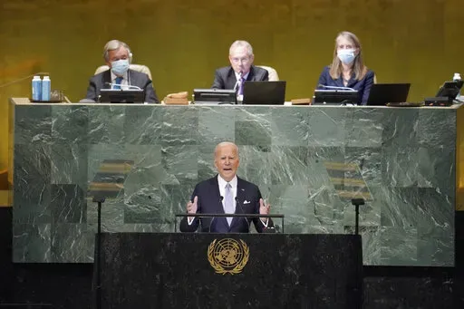 President Joe Biden addresses to the 77th session of the United Nations General Assembly, Wednesday, Sept. 21, 2022, at U.N. headquarters. (AP Photo/Mary Altaffer)