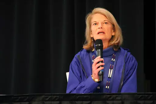 U.S. Sen. Lisa Murkowski, a Republican seeking re-election, answers a question during a candidate forum, Saturday, Oct. 22, 2022, in Anchorage, Alaska. She faces Republican Kelly Tshibaka and Democrat Pat Chesbro in the Nov. 8, 2022, election. (AP Photo/Mark Thiessen)