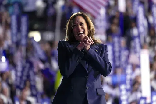 Democratic presidential nominee Vice President Kamala Harris appears on stage during the Democratic National Convention, Aug. 22, 2024, in Chicago. (AP Photo/Jacquelyn Martin, File)