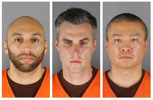 This combination of photos provided by the Hennepin County Sheriff's Office in Minnesota on June 3, 2020, shows, from left, former Minneapolis police officers J. Alexander Kueng, Thomas Lane and Tou Thao. The former policer officers have been convicted of violating George Floyd’s civil rights when Officer Derek Chauvin pressed his knee into Floyd’s neck for 9 1/2 minutes as the 46-year-old Black man was handcuffed and facedown on the street on May 25, 2020. (Hennepin County Sheriff's Office 